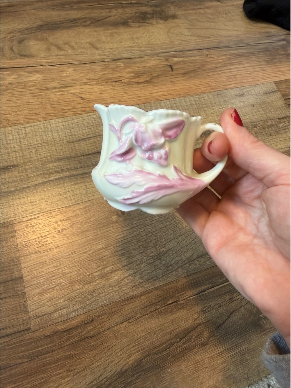 Vintage Ceramic Mini Cup with Pink Floral Design - Elegant Collectible Decor